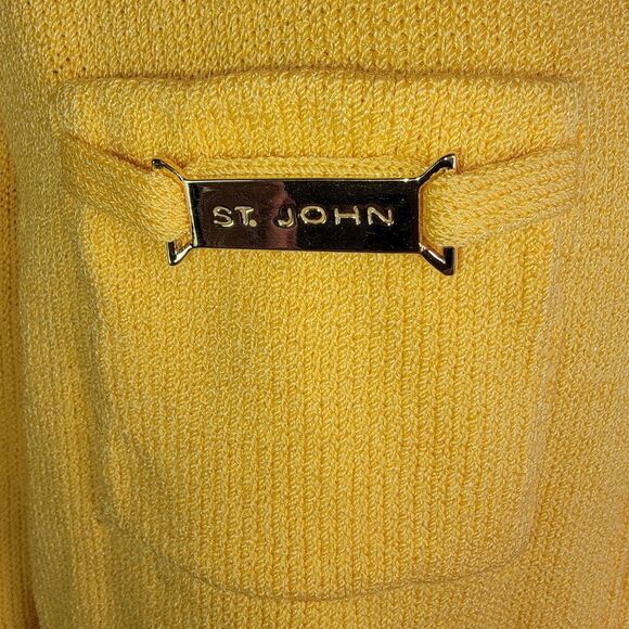 St. John Collection By Marie Gray Yellow Knit Zip Up Cardigan Sweater Size Small - Picture 4 of 8